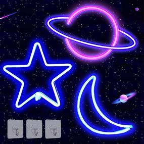 img 4 attached to 🌟 3-Pack Star Moon Planet Neon Lights, USB/Battery Operated LED Signs for Wall Decor in Bedroom, Christmas & Birthday Decorative Neon Light Sign for Living Room, Girls & Kids Room