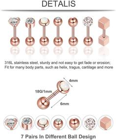 img 2 attached to 🔘 Stainless Steel Round Ball Stud Barbell Earring Set for Cartilage Helix Piercings, Tragus, and Ear