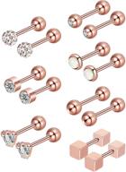 🔘 stainless steel round ball stud barbell earring set for cartilage helix piercings, tragus, and ear logo