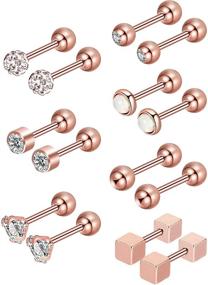 img 4 attached to 🔘 Stainless Steel Round Ball Stud Barbell Earring Set for Cartilage Helix Piercings, Tragus, and Ear