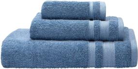 img 4 attached to Suglon Premium Bath Towel Sets - Bamboo Cotton Blue Bathroom Towels, Ultra Soft Eco-Friendly 3 Piece Set with Large Bath Towel, Hand Towel, and Washcloth…