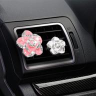 stylish 4pcs air car vent clip: crystal flowers bling car décor charms for women – rhinestone glam car freshener ornaments – automotive interior trim car decorations logo