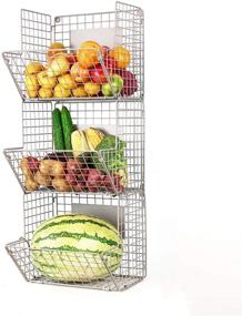 img 3 attached to 📦 X-cosrack Wall Mounted Wire Hanging Basket: 3 Tier Metal Organizer with Chalkboards, Office Garage Storage Kitchen Fruit Produce Rack, Industrial Style (Gray)