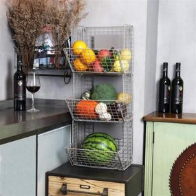 img 4 attached to 📦 X-cosrack Wall Mounted Wire Hanging Basket: 3 Tier Metal Organizer with Chalkboards, Office Garage Storage Kitchen Fruit Produce Rack, Industrial Style (Gray)