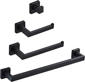 img 4 attached to 🚽 Modern Square Style Matte Black Bathroom Hardware Set - Includes Towel Rack, Hand Towel Bar, TP Holder & Robe Hooks