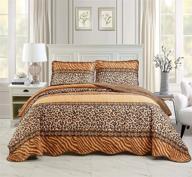 🐆 masterplay queen size oversize quilt set, animal print bedspread coverlet (leopard tiger brown black stripe), 3-piece bed cover logo