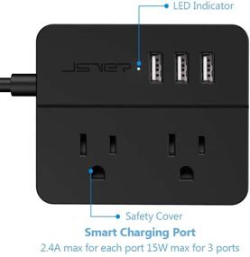 img 2 attached to 💡 JSVER USB Power Strip: Surge Protector with 3 USB Ports and 2 AC Outlets, Compact Design for Home, Office, Dorm and Travel - Black