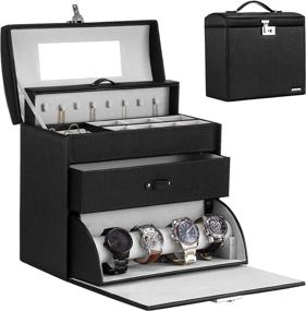 img 4 attached to Homde Jewelry Display Box for Men and Women - Necklace, Sunglasses Locking Organizer with Watch Hanger, Bracelet Holder, and Mirror