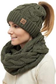 img 4 attached to 🧣 Stay Warm and Stylish with the Ponytail Beanie Winter Set - Knitted Hat and Scarf Combo for Women in Grey