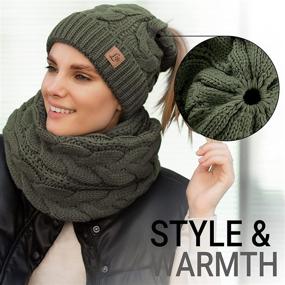 img 3 attached to 🧣 Stay Warm and Stylish with the Ponytail Beanie Winter Set - Knitted Hat and Scarf Combo for Women in Grey