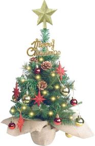 img 4 attached to 🎄 20 Inch Tabletop Mini Christmas Tree: Festive Pine with Hanging Ornaments, Battery-Operated Xmas Decorations