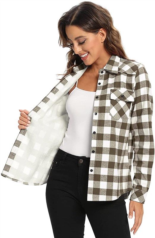 Shacket Jacket Sleeve Brushed Flannel Women's Clothing and Coats ...