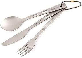 img 2 attached to 🍴 Ultralight Titanium Utensil Set - Fork, Knife, Spoon - Portable Outdoor Flatware for Camping & Backpacking - Open Fire-friendly