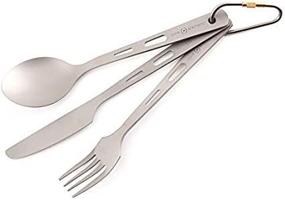 img 1 attached to 🍴 Ultralight Titanium Utensil Set - Fork, Knife, Spoon - Portable Outdoor Flatware for Camping & Backpacking - Open Fire-friendly