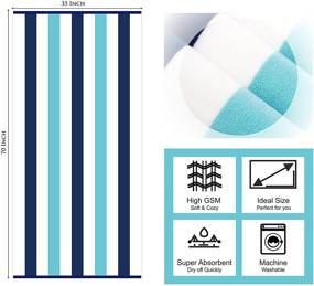 img 2 attached to 🏖️ Luxury Plush Velour Cotton Beach and Pool Towels Set of 2 - COTTON CRAFT Positano Cabana Stripe, 630GSM, 35 inch x 70 inch, in Ocean Blue