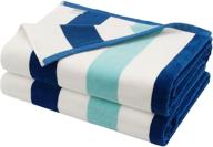 🏖️ luxury plush velour cotton beach and pool towels set of 2 - cotton craft positano cabana stripe, 630gsm, 35 inch x 70 inch, in ocean blue logo
