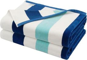 img 4 attached to 🏖️ Luxury Plush Velour Cotton Beach and Pool Towels Set of 2 - COTTON CRAFT Positano Cabana Stripe, 630GSM, 35 inch x 70 inch, in Ocean Blue