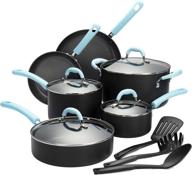 🍳 finnhomy premium double nonstick coating cookware set, hard-anodized aluminum kitchen pots and pan set, ideal for home and restaurant use, 13-piece with blue handles logo