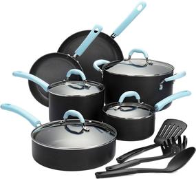 img 4 attached to 🍳 Набор кухонной посуды Finnhomy Premium Double Nonstick Coating, кастрюли и сковороды из закаленного анодированного алюминия, идеально подходит для использования дома и в ресторане, 13 предметов с синими ручками.