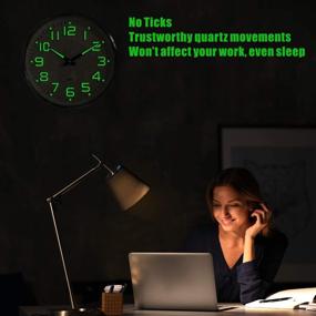 img 1 attached to 🕓 Plumeet Night Light Wall Clocks - 13 Inch Silent Non-Ticking Glow-in-the-Dark Function - Ideal for Home Kitchen Bedroom - Battery Operated with Large Numbers (Green)