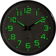 🕓 plumeet night light wall clocks - 13 inch silent non-ticking glow-in-the-dark function - ideal for home kitchen bedroom - battery operated with large numbers (green) logo