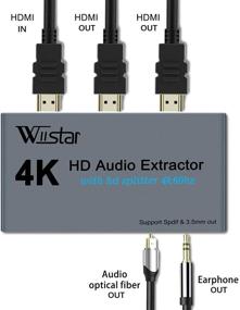 img 1 attached to Wiistar 4K HDMI Audio Extractor Splitter 1x2 4K60Hz with Optical + 3.5mm Audio Out - HDMI 🔌 Splitter 1 in 2 Out Support HDMI 1.4 HDCP 1.4 for PS4 Xbox DVD Blu-ray Player HD TV Projector