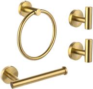 🛁 ntipox 4 piece brushed gold stainless steel bathroom hardware set - towel ring, toilet paper holder, and 2 robe towel hooks: complete bathroom accessories kit logo