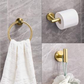 img 3 attached to 🛁 Ntipox 4 Piece Brushed Gold Stainless Steel Bathroom Hardware Set - Towel Ring, Toilet Paper Holder, and 2 Robe Towel Hooks: Complete Bathroom Accessories Kit