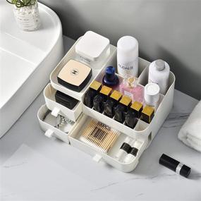 img 3 attached to 💄 White Yarlung Plastic Makeup Organizer with 3 Drawers - Cosmetic Storage Box for Lipsticks, Desktop Sundry Case - Ideal for Bathroom Vanity, Counter, Shelf