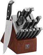 🔪 henckels statement 14-piece self-sharpening knife set with block for chefs, paring, bread & steak knives, in dark brown stainless steel logo