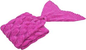 img 1 attached to TEKI Mermaid Tail Blanket for Girls - Crochet Sleep Blanket in Rose with Fish-Scale Pattern, Full-Body Fishtail Design for All-Season Napping Coverlet