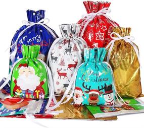 img 4 attached to 🎁 30pcs Holiday Drawstring Gift Bags for Xmas Presents - Christmas Foil Wrapping Sacks, Ideal for Parties & Favor Gifts (Small, Medium, Large)