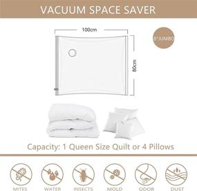 img 2 attached to Space-Saving Reusable Vacuum Storage Bags - Ideal for Clothes, Comforters, and Blankets, Up to 80% More Storage Capacity. Double Zip Seal & Leak-Proof Valve, Includes Travel Hand Pump. (8 Jumbo Bags + 1 Hand Pump)