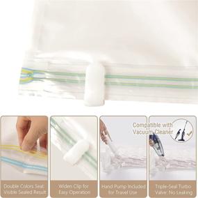 img 1 attached to Space-Saving Reusable Vacuum Storage Bags - Ideal for Clothes, Comforters, and Blankets, Up to 80% More Storage Capacity. Double Zip Seal & Leak-Proof Valve, Includes Travel Hand Pump. (8 Jumbo Bags + 1 Hand Pump)