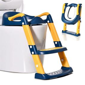 img 4 attached to 🚽 Potty Training Toilet Seat with Ladder - Adjustable Foldable Chair for Toddlers - Non-Slip Step & Comfortable Cushion - Safe & Easy Potty Training - Blue-Yellow