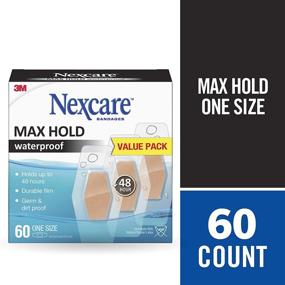 img 2 attached to 🏥 Nexcare Max Hold Waterproof Bandages- 60 Count, Effective Wound Care for Scrape, Cuts, and Adhesive Needs- Clear Assorted, Transparent Design