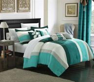 highland plush micro suede striped comforter set - 7 piece, queen size, blue by chic home logo