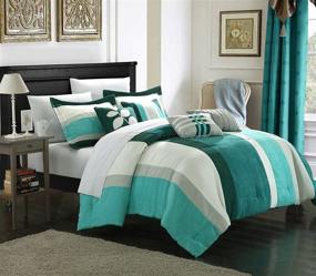 img 1 attached to Highland Plush Micro Suede Striped Comforter Set - 7 Piece, Queen Size, Blue by Chic Home