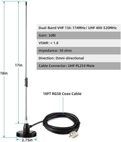 img 1 attached to 📻 Магнитная автомобильная антенна для мобильной радиостанции VHF UHF с двумя диапазонами и 10-футовым кабелем RG58 для Ham Radio и двухсторонней радиостанции в транспортном средстве грузовике SUV