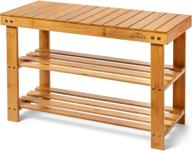 premium homemaid living bamboo 3 tier shoe rack bench - ideal shoe organizer or entryway bench for shoe cubbies, entry, bathrooms, hallways, and living rooms (natural bamboo) logo