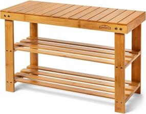 img 4 attached to Premium Homemaid Living Bamboo 3 Tier Shoe Rack Bench - Ideal Shoe Organizer or Entryway Bench for Shoe Cubbies, Entry, Bathrooms, Hallways, and Living Rooms (Natural Bamboo)