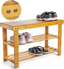 img 1 attached to Premium Homemaid Living Bamboo 3 Tier Shoe Rack Bench - Ideal Shoe Organizer or Entryway Bench for Shoe Cubbies, Entry, Bathrooms, Hallways, and Living Rooms (Natural Bamboo)