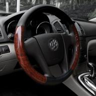 🚗 enhance your driving experience with the black universal steering wheel cover deluxe - 15" middle size in stylish light wood grain design logo