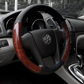 img 4 attached to 🚗 Enhance Your Driving Experience with the Black Universal Steering Wheel Cover Deluxe - 15" Middle Size in Stylish Light Wood Grain Design