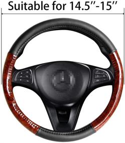 img 3 attached to 🚗 Enhance Your Driving Experience with the Black Universal Steering Wheel Cover Deluxe - 15" Middle Size in Stylish Light Wood Grain Design