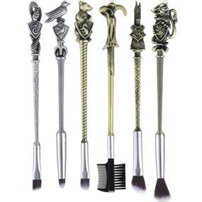 img 4 attached to 💫 6-Piece Wizard Wand Brush Kit for Women and Girls - Metal Cosmetic Makeup Brushes Set