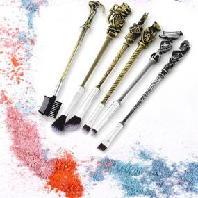 img 3 attached to 💫 6-Piece Wizard Wand Brush Kit for Women and Girls - Metal Cosmetic Makeup Brushes Set