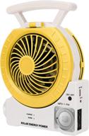 🔆 yellow solar fan: multi-function outdoor electric fan for camping, fishing, and emergency with radio/mp3/table lamp/torch/cell phone charging features логотип