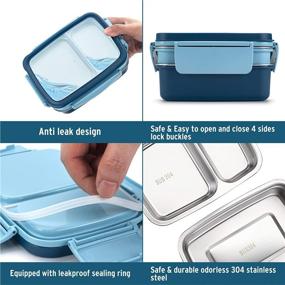 img 1 attached to 🥪 Leakproof Stainless Steel Bento Box with Divided Compartments - Large Capacity Lunch Container for Adults & Kids, Dishwasher Safe, Stackable - Blue