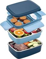 🥪 leakproof stainless steel bento box with divided compartments - large capacity lunch container for adults & kids, dishwasher safe, stackable - blue логотип